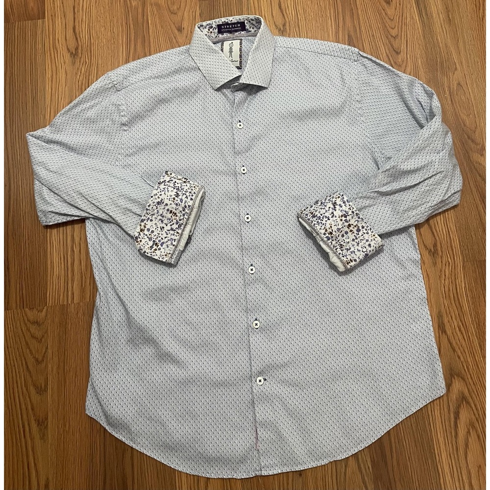 Robert Graham Shirt Mens Medium Flip Cuff Geometric Classic Fit Stretch